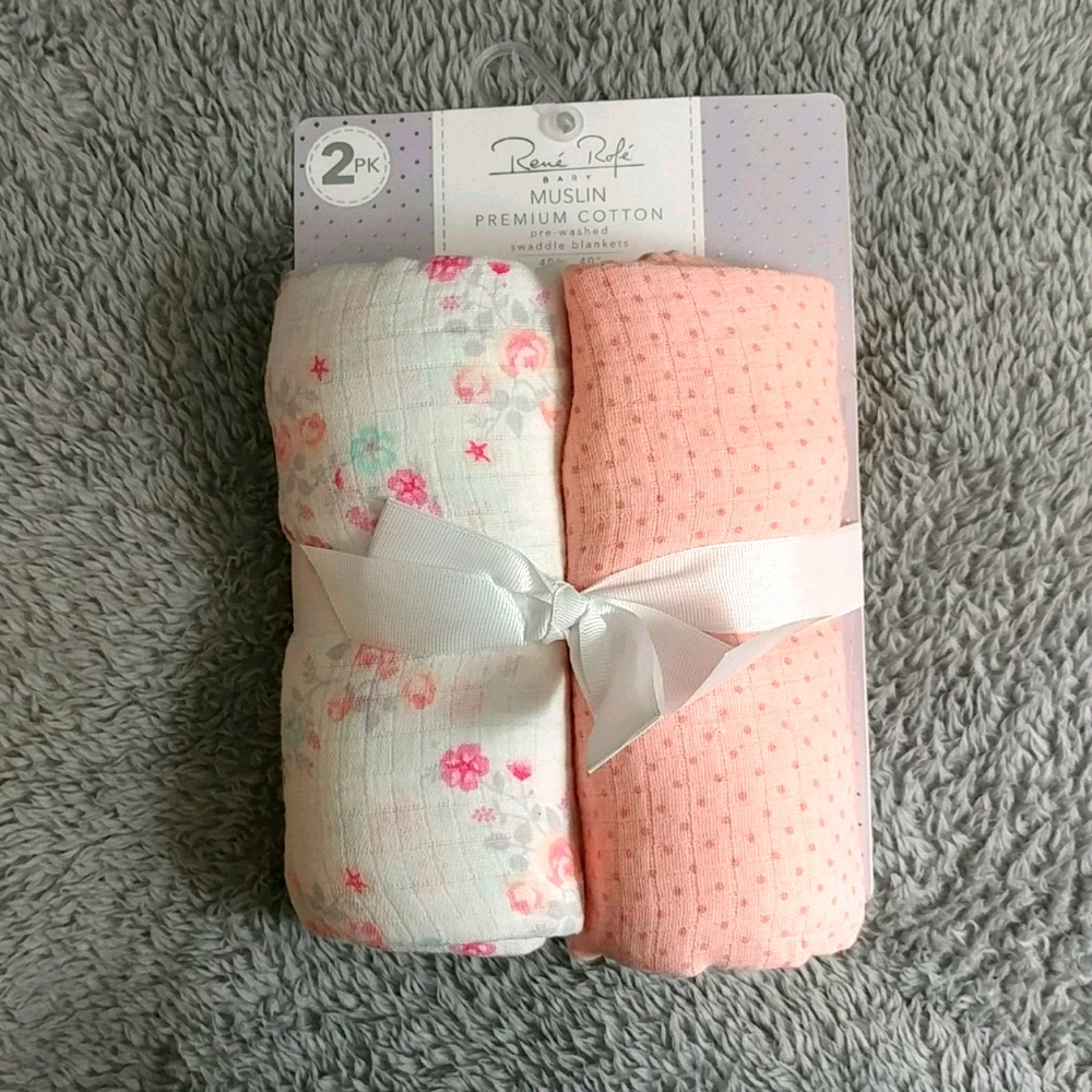 Rene Rofe 2PK Baby Muslin Swaddle Blankets